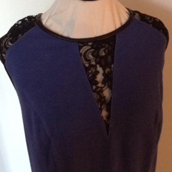 ABS by Allen Schwartz blue midi dress. 2x leather trimed - Picture 2 of 7